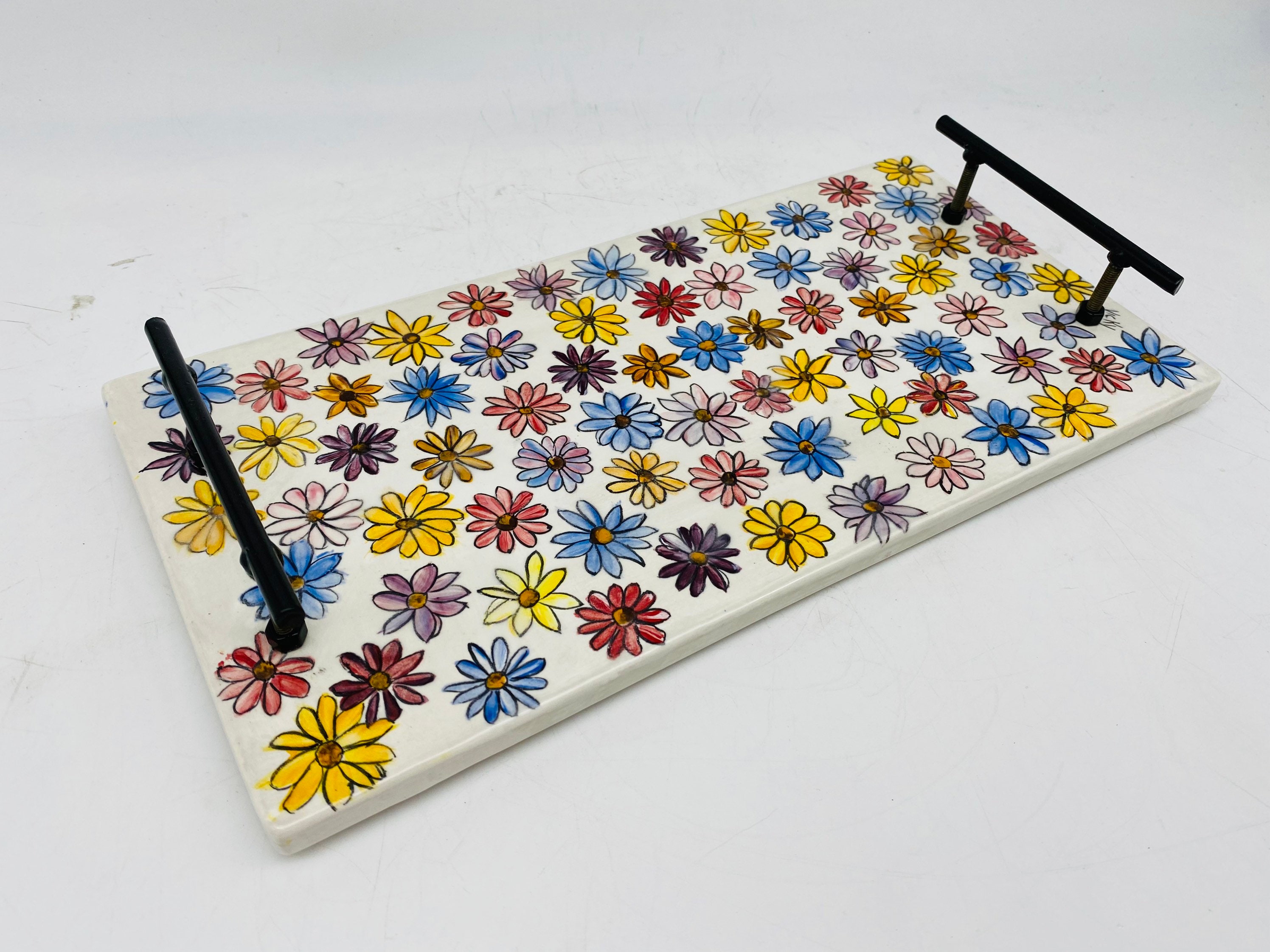 Hand painted Ceramic Cheese Board with Decorative Handles Etsy