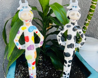 Stakes for Garden, Cow Garden Stake - Cow Lover Gift - Garden Decor - Fairy Garden - Plant Lover - Yard Decor - Bossy Cow - Unique Gift