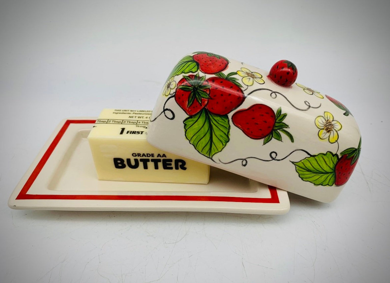 Strawberry Butter Dish Handpainted Ceramic Fruity Butter Etsy