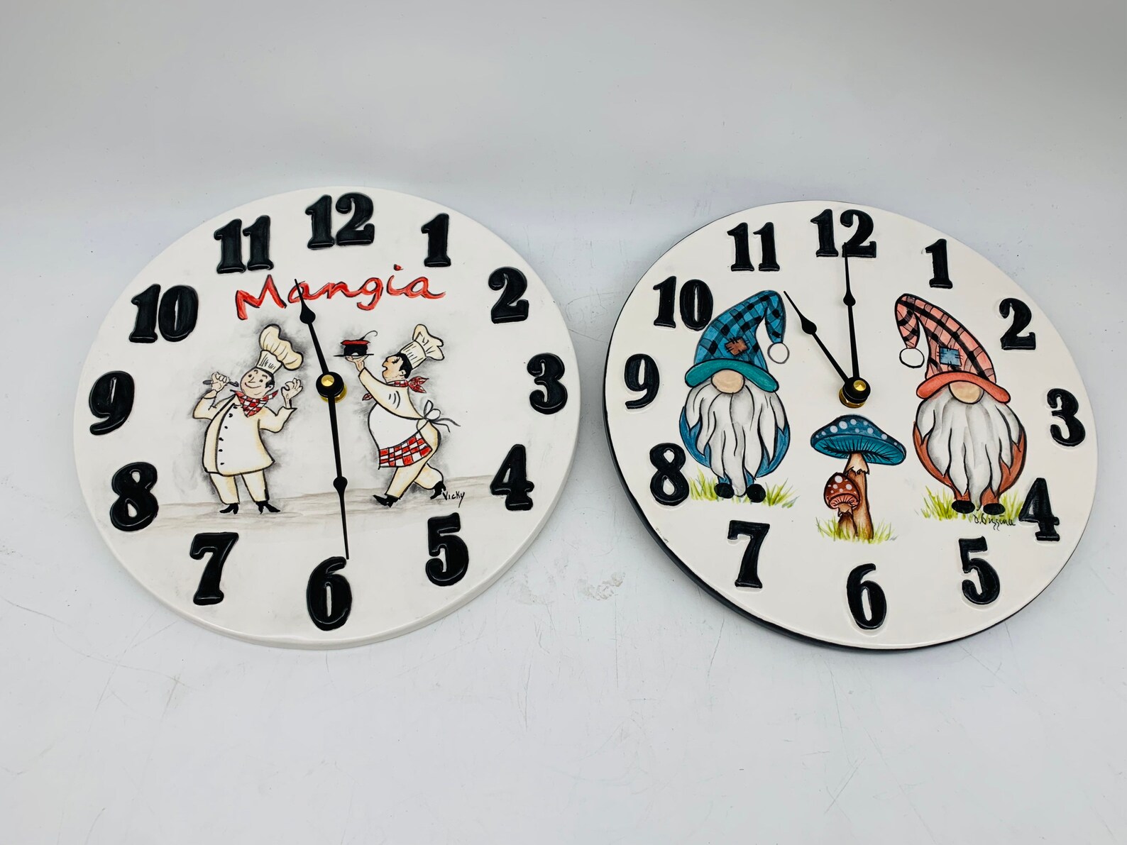 Handpainted Gnome Wall Clock Mangia Italian Kitchen Wall Etsy