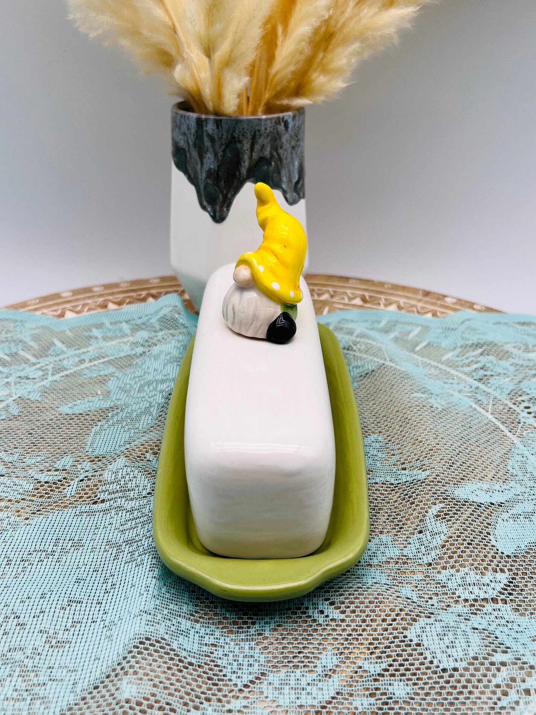 Christmas Gnome Butter Dish With Lid - Ceramic, Dishwasher Safe, Countertop Butter Keeper, Festive Holiday Decor - View #12