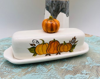 Ceramic Oval Butter Dish With Lid - Pumpkin Design Butter Keeper Plate For Counter Or Fridge