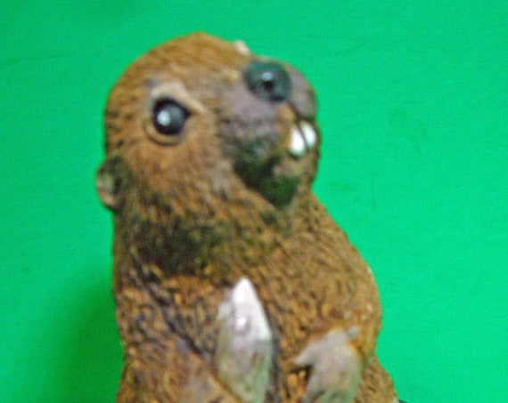 Adorable Beaver Chewing on Branch Figurine