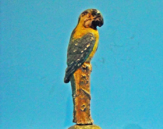 Antique Cold-Painted Brass Blue and Gold Macaw Bell