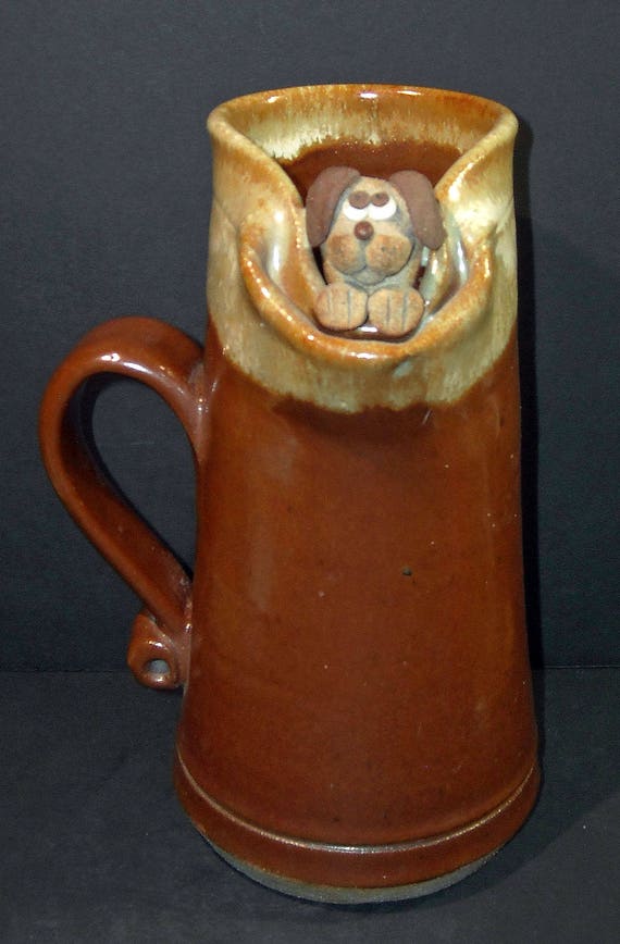 Large Ceramic Pottery Mug With Adorable Puppy Dog Head