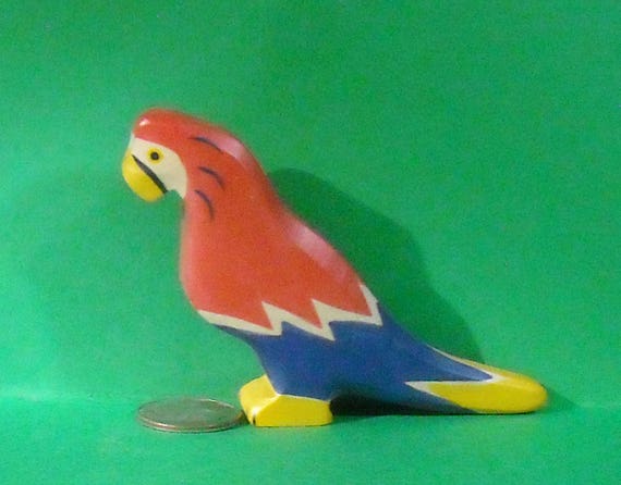 Miniature Painted wood Scarlet Macaw Figure
