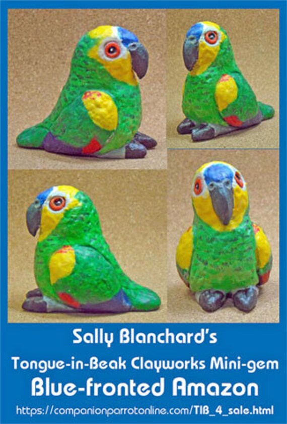 BLUE-FRONTED AMAZON Tongue-in-Beak Mini-gem Sally Blanchare