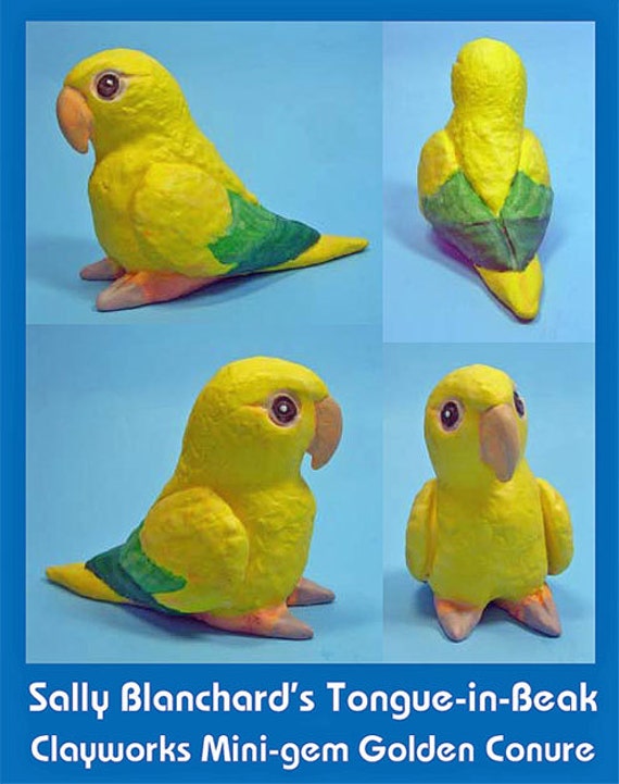 GOLDEN CONURE Tongue-in-Beak Mini-gem Sally Blanchard