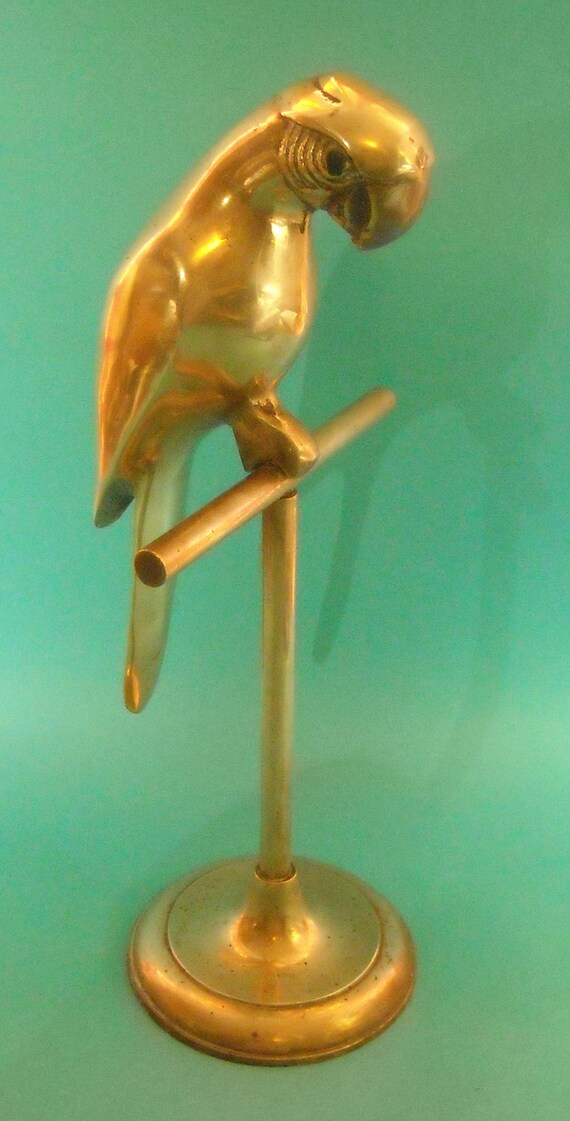 Vintage Brass Macaw Parrot on T-Stand