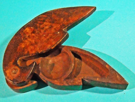 Antique Natural Wood Ringneck Parakeet Shaped Container that once held an Opium Scale from India