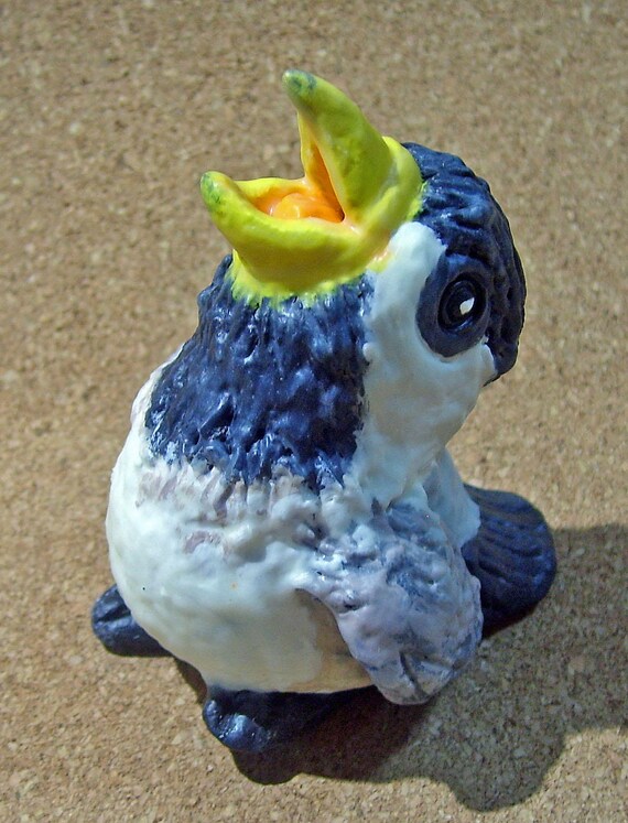 Baby Black-capped Chickadee begging for food Sally Blanchard's Tongue-in-Beak Clayworks