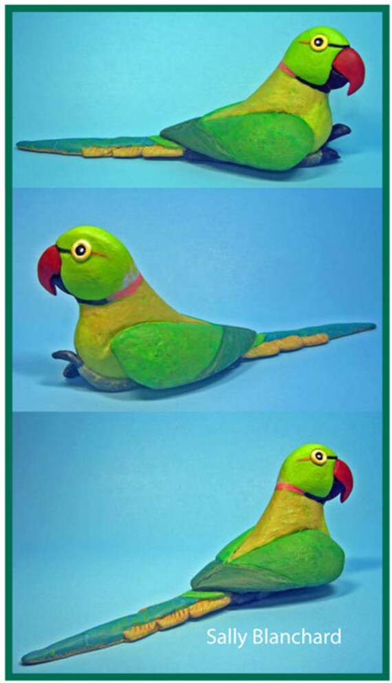 RING-NECKED PARAKEET Tongue-in-Beak Clayworks Sally Blanchard
