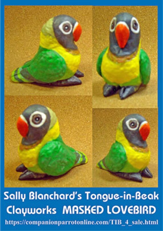 MASKED LOVEBIRD Tongue-in-Beak Mini-gem Sally Blanchard