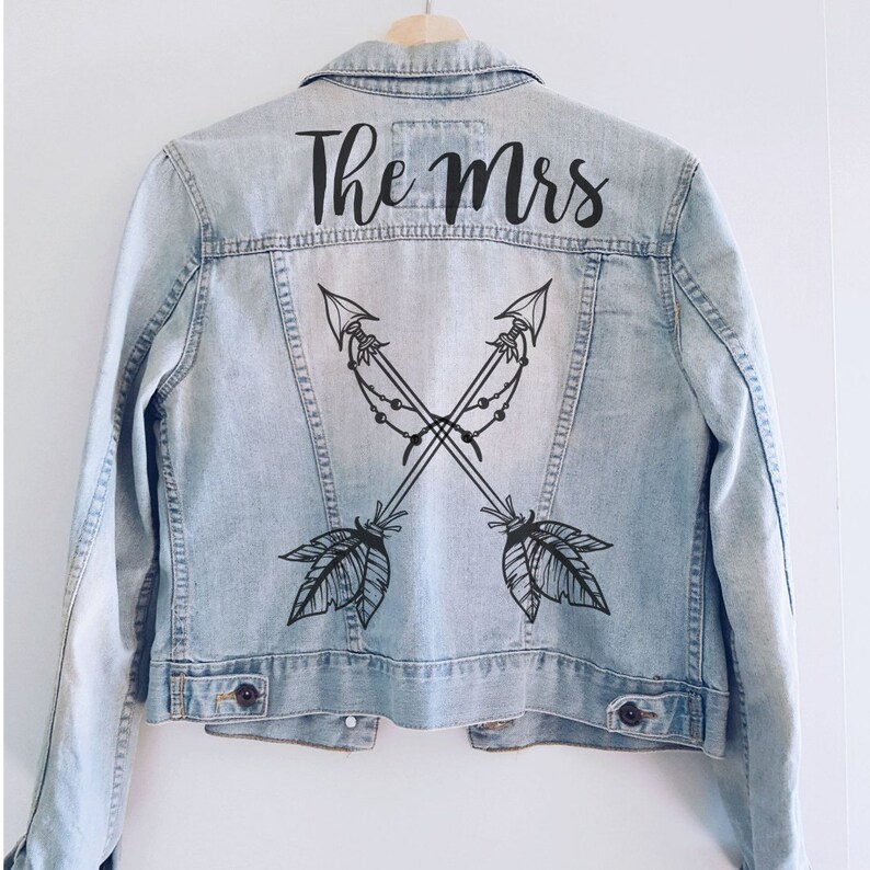 Arrows Personalise. DIY Bridal Jacket Denim Bridesmaid gift Hens party gift Iron On Decal Cross Wedding Bridal party Boho Bride