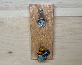 Quarter Sawn Red Oak Bottle Opener w/a Magnetic Bottle Cap Catcher - Quarter Sawn Red Oak Magnetic Bottle Opener-Quarter Sawn Red Oak