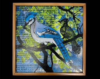 Hand Drawn Mixed Media Bluejay