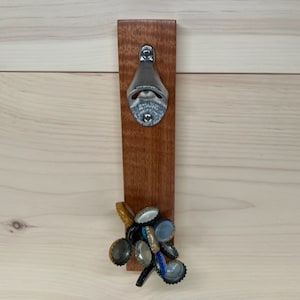 Reclaimed Figured Wood Bottle Opener w/ a Magnetic Bottle Cap Catcher-Repurposed Figured Wood Magnetic Bottle Opener-Reclaimed Figured Wood