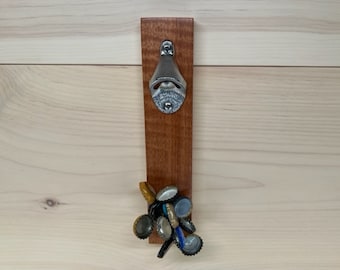 Reclaimed Figured Wood Bottle Opener w/ a Magnetic Bottle Cap Catcher-Repurposed Figured Wood Magnetic Bottle Opener-Reclaimed Figured Wood