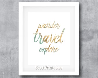 Wander Travel Explore, vintage map, wall art, wall art printable, printable wall gallery, living room decor