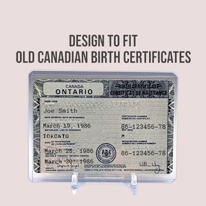 Stijve, doorzichtige plastic beschermhoes voor geboorteaktes in oude stijl, huwelijksakten - Ontario, AB, BC, Manitoba