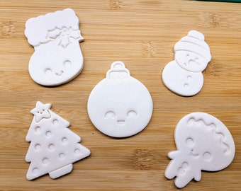 Kawaii Christmas Cookie Cutters - Snowman, Christmas Tree, Stocking, Gingerbread man, Ornament - 3D Printed