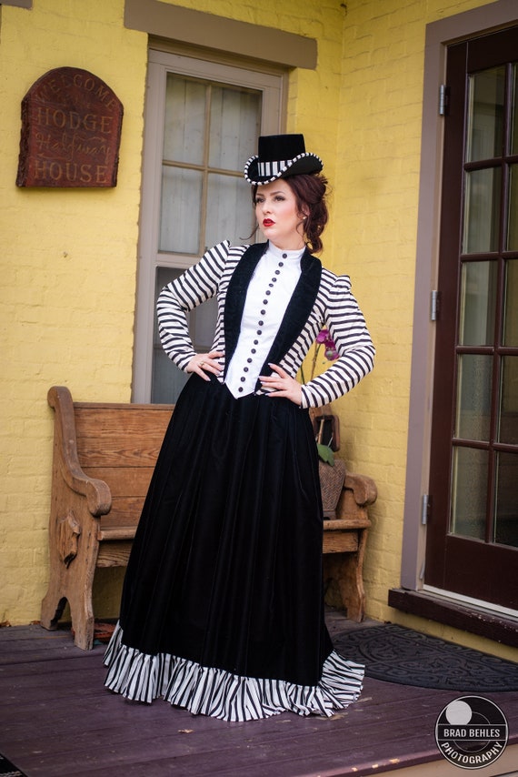 princess polly baby blue dress Ivory w/Black Stripe Silk Plus Size Ballgown/Tea Gown/ Civil War Dress main image 1