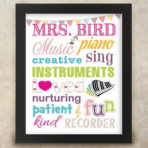 Music Teacher Gift Personalized Art with Name - 8x10 digital print Teacher Appreciation