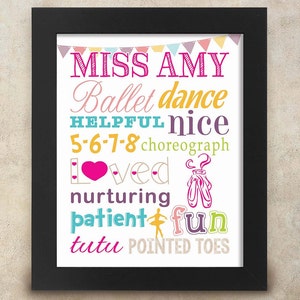 Ballet or Dance Teacher Subway Art Personalized with Name 8x10 digital print Teacher Appreciation - End of Year Gift
