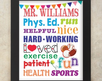Gym Teacher Physical Education Teacher Subway Art Personnalisé avec nom 8x10 impression numérique Enseignant Appréciation-Fin de l'année Cadeau