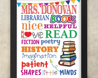 LIBRARIAN GIFT, Personalized Librarian Gift, Teacher Appreciation, End of the Year Teacher, Personalized with Name 8x10 Digital Print