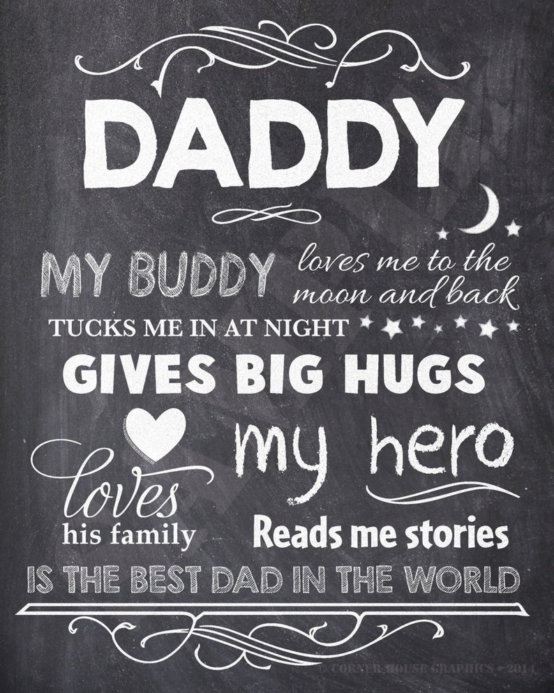 Daddy Father's Day Chalkboard Sign 8x10 Subway Art Instant Download image 2