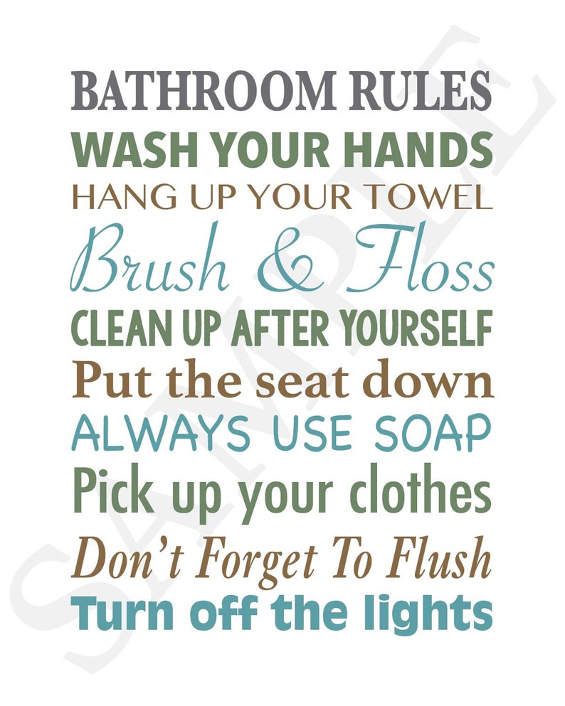 Bathroom Rules Wall Art 8x10 Digital Print Kids Bathroom Etsy