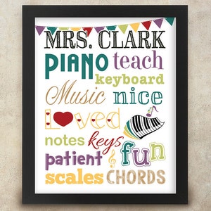 Piano Teacher Gift Personalized Art with Name - 8x10 digital print - Teacher Appreciation