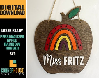 Enseignant Apple Rainbow Sign Personnalisé Enseignant Signe SVG Uniquement Laser Ready Fichiers Enseignant Appréciation Cadeau Docteur