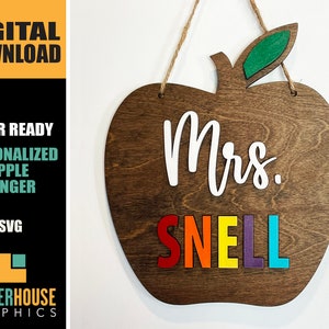 Lehrer Apple Sign personalisiertes Lehrerschild SVG Only Laser Ready Files Teacher Appreciation