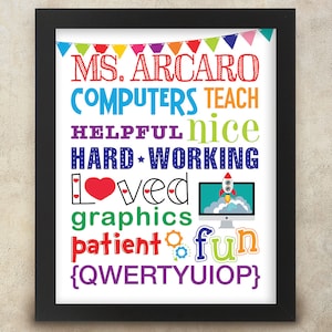 COMPUTER TEACHER GIFT, End of the Year Computer Teacher Gift, Teacher Appreciation, Personalized with Name 8x10 Printable Digital File