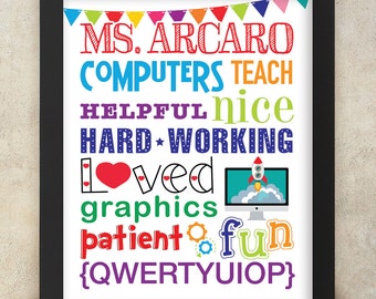 COMPUTER TEACHER GIFT, Don d'enseignant en informatique de fin d'année, appréciation des enseignants, personnalisé avec le nom 8x10 Fichier numérique imprimable