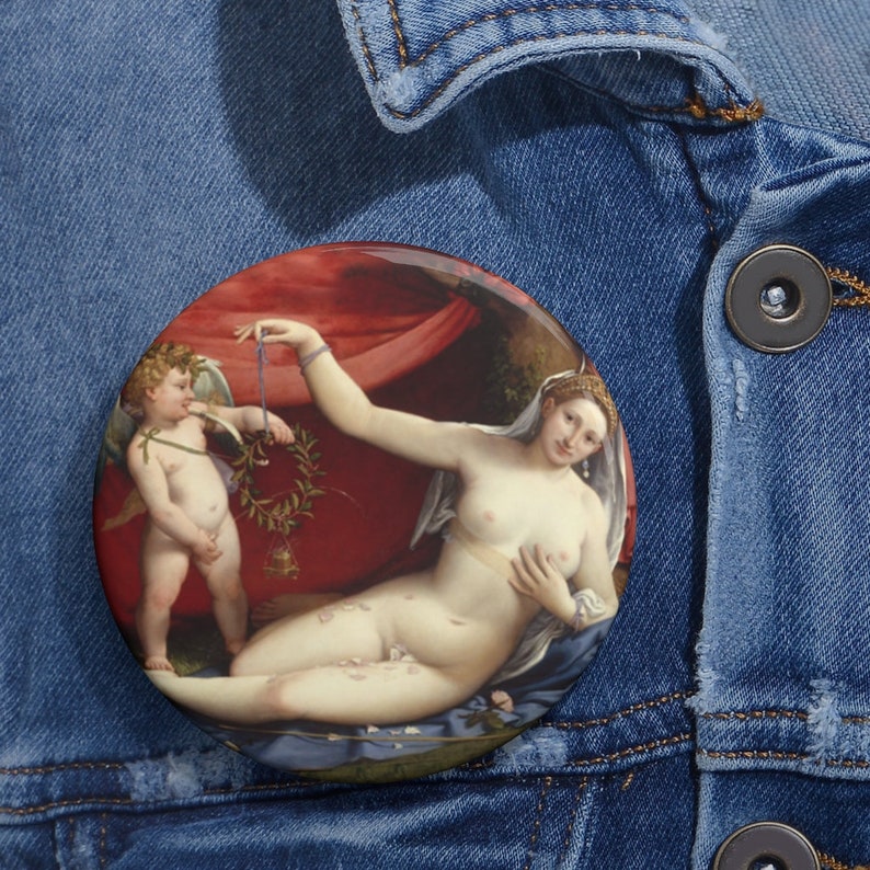 Venus and Cupid 1520s Lorenzo Lotto Italian Metal Pin Button
