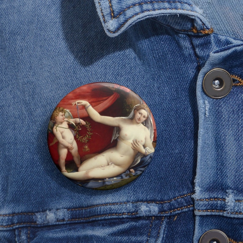Venus and Cupid 1520s Lorenzo Lotto Italian Metal Pin Button