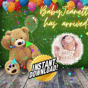 Animated Baby Arrival Announcement text, email or use on social media Editable in Cava Instant Download (drag & drop changes REALLY easy)