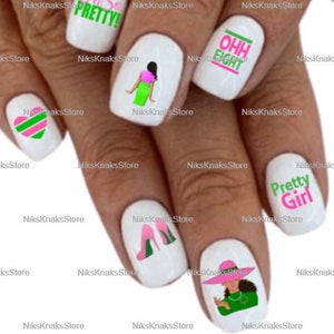 pink and green pretty girl 20+ DIY manicure nail art decals Free Shipping