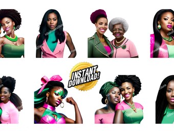 Pink and Green sisterhood Clipart Set. Perfect for Stickers, Scrapbooking, Planners, Marketing Heat Transfers & More