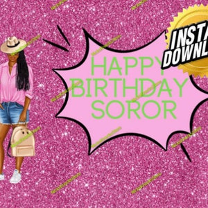 Animated pink and green Happy Birthday eCard with celebration Happy Birthday music .  Instant download