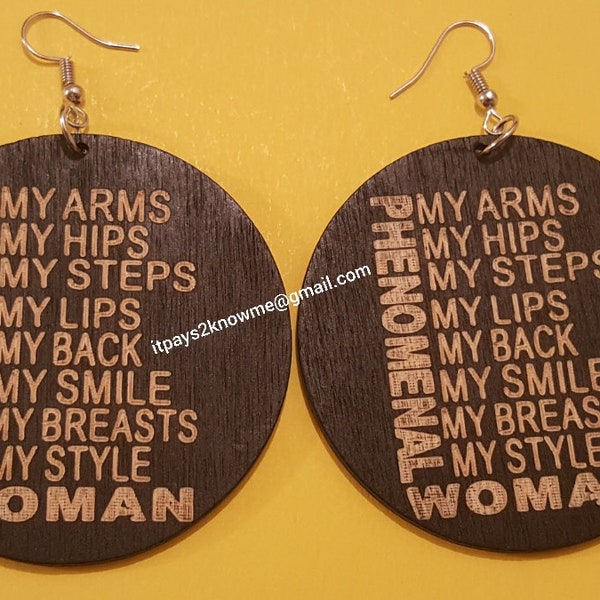 African American black phenomenal woman wooden earrings