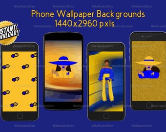 Pretty Poodle cellphone wallpaper royal blue and gold cell phone background digital download