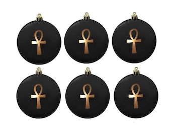 Set of 6 Ankh Christmas & Kwanzaa Ornaments – Gold African Heritage Acrylic Decor