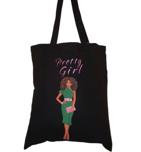 pink and green pretty girl lightweight tote bag