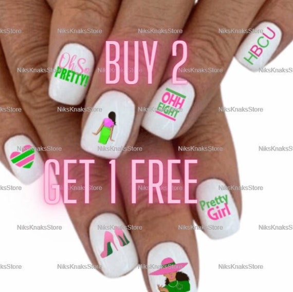 Pink and Green Pretty Girl Nail Art. Buy 2 Sets Get 1 Decal - Etsy Pink and Green Pretty Girl Nail Art. Buy 2 Sets Get 1 Decal - Etsy