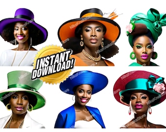 Mother's Day or any day these 12 Gorgeous Black Woman Church Hat Clipart Perfect for Scrapbooking, Planners, Heat Transfers & More