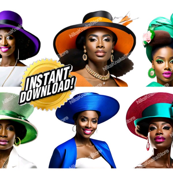 Mother's Day or any day these 12 Gorgeous Black Woman Church Hat Clipart Perfect for Scrapbooking, Planners, Heat Transfers & More